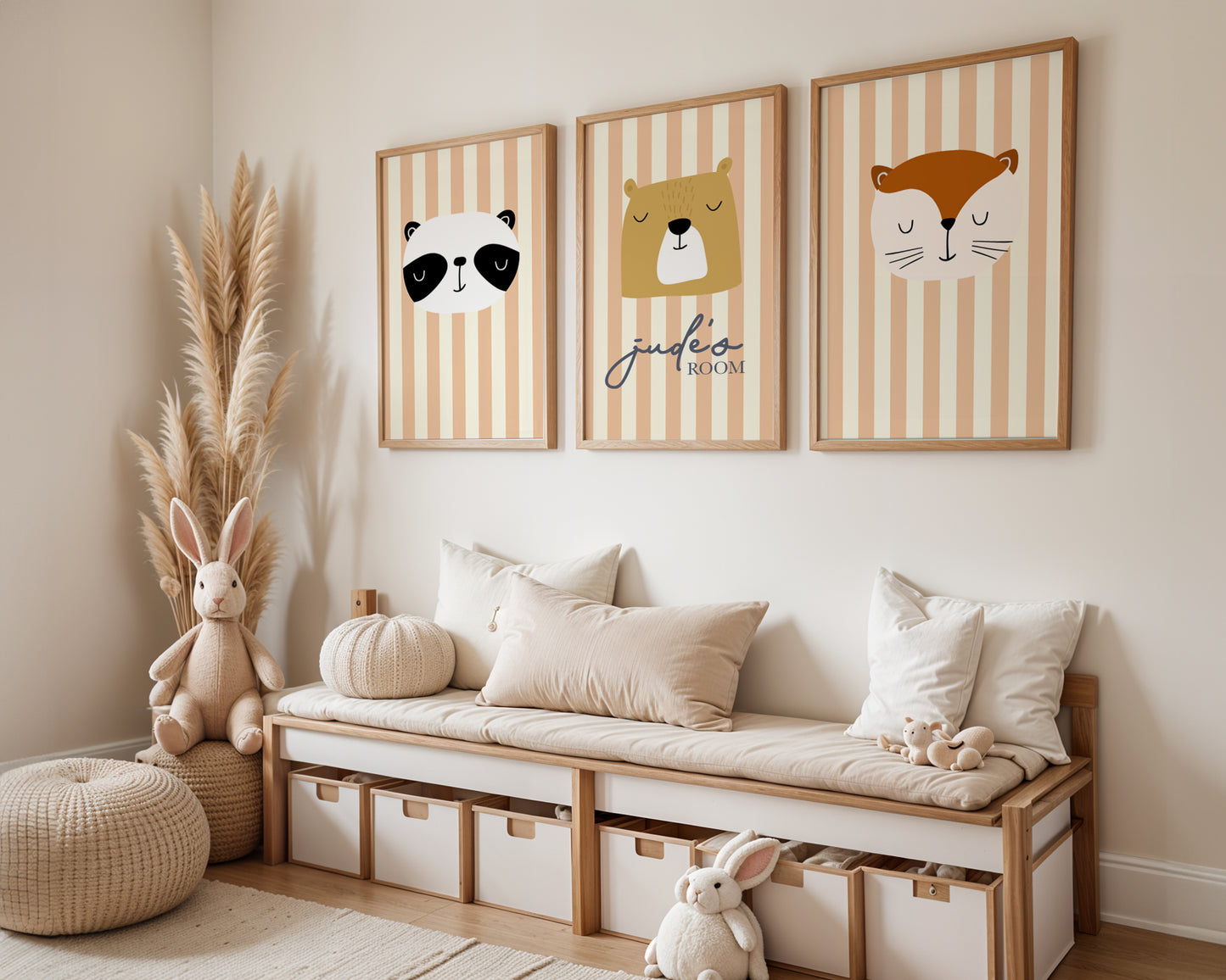 Striped Animal Personalised Name Print - Set of 3