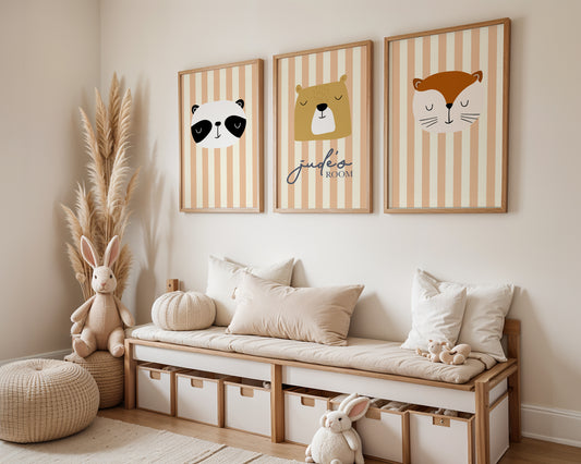 Striped Animal Personalised Name Print - Set of 3