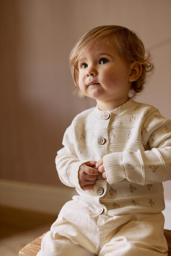 Melody Knitted Cardigan - Cherry Love Jacquard Egret