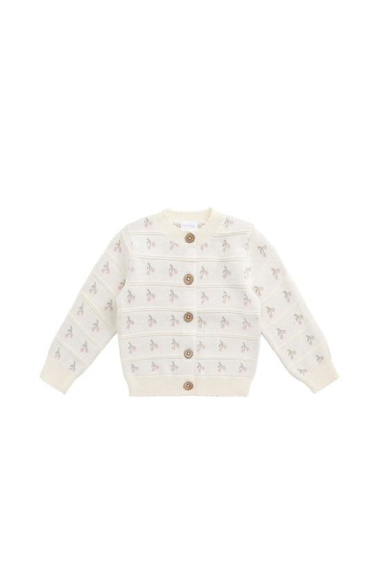 Melody Knitted Cardigan - Cherry Love Jacquard Egret