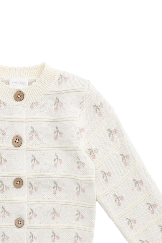Melody Knitted Cardigan - Cherry Love Jacquard Egret