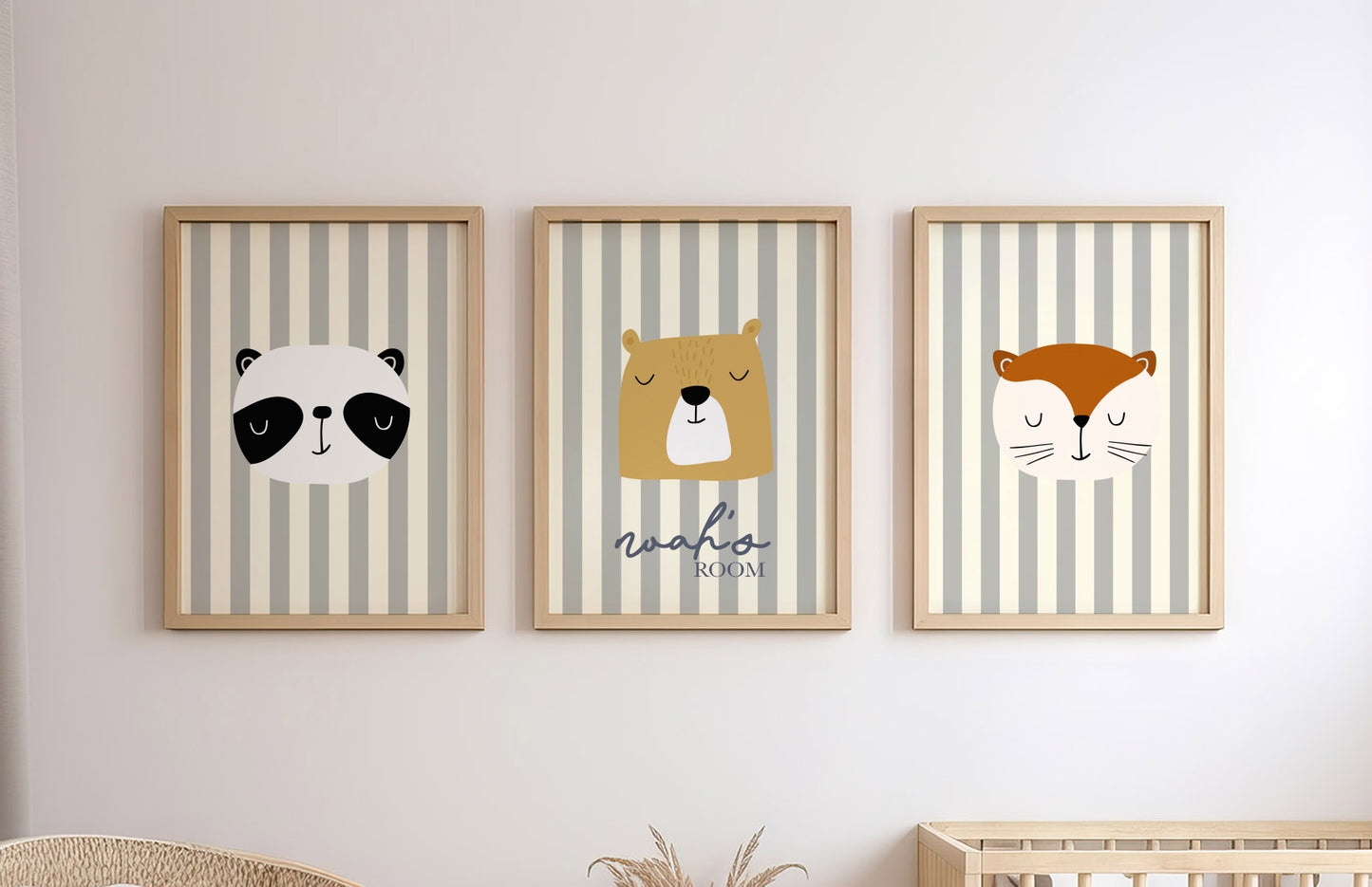 Striped Animal Personalised Name Print - Set of 3