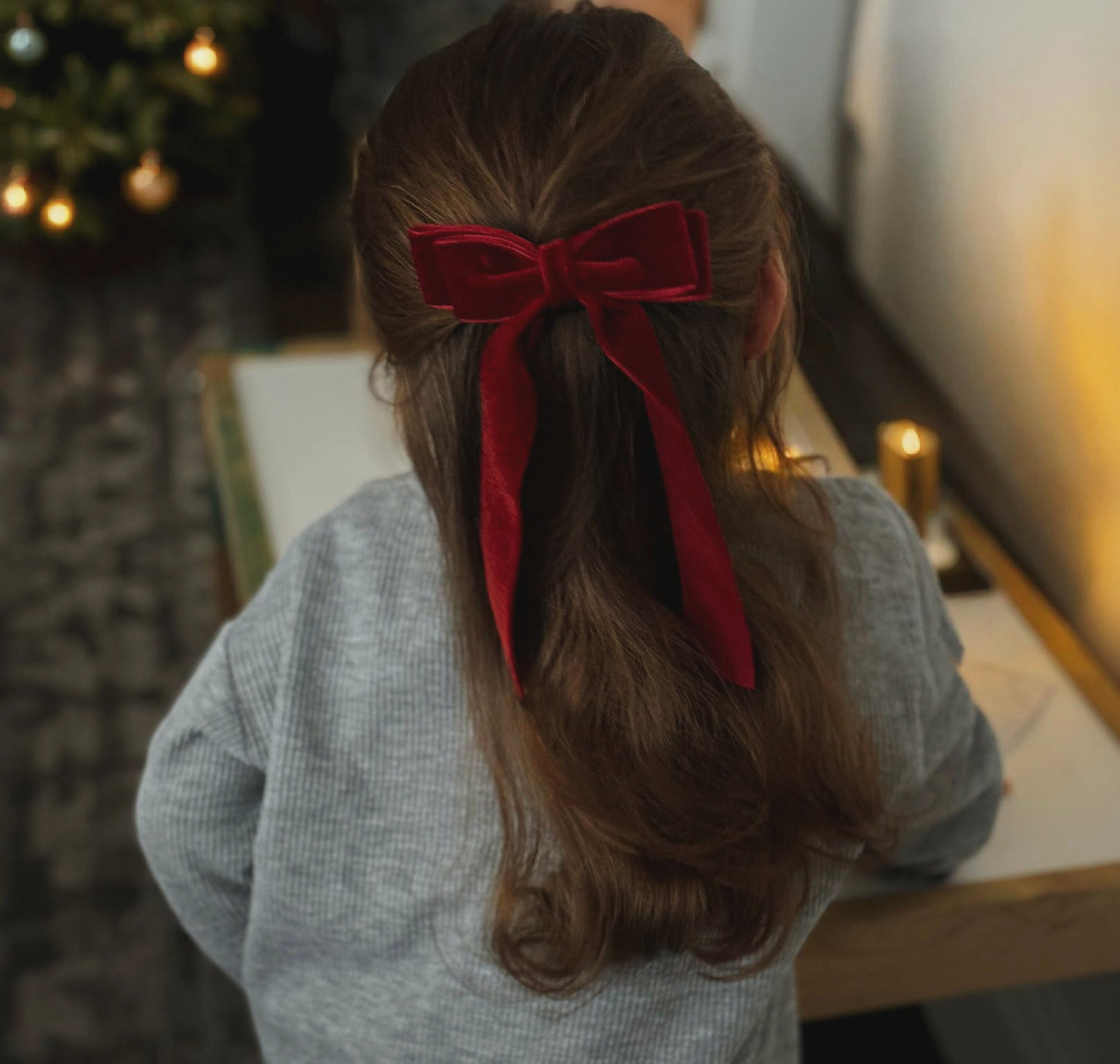 Velvet Ribbon Bow - Berry Red