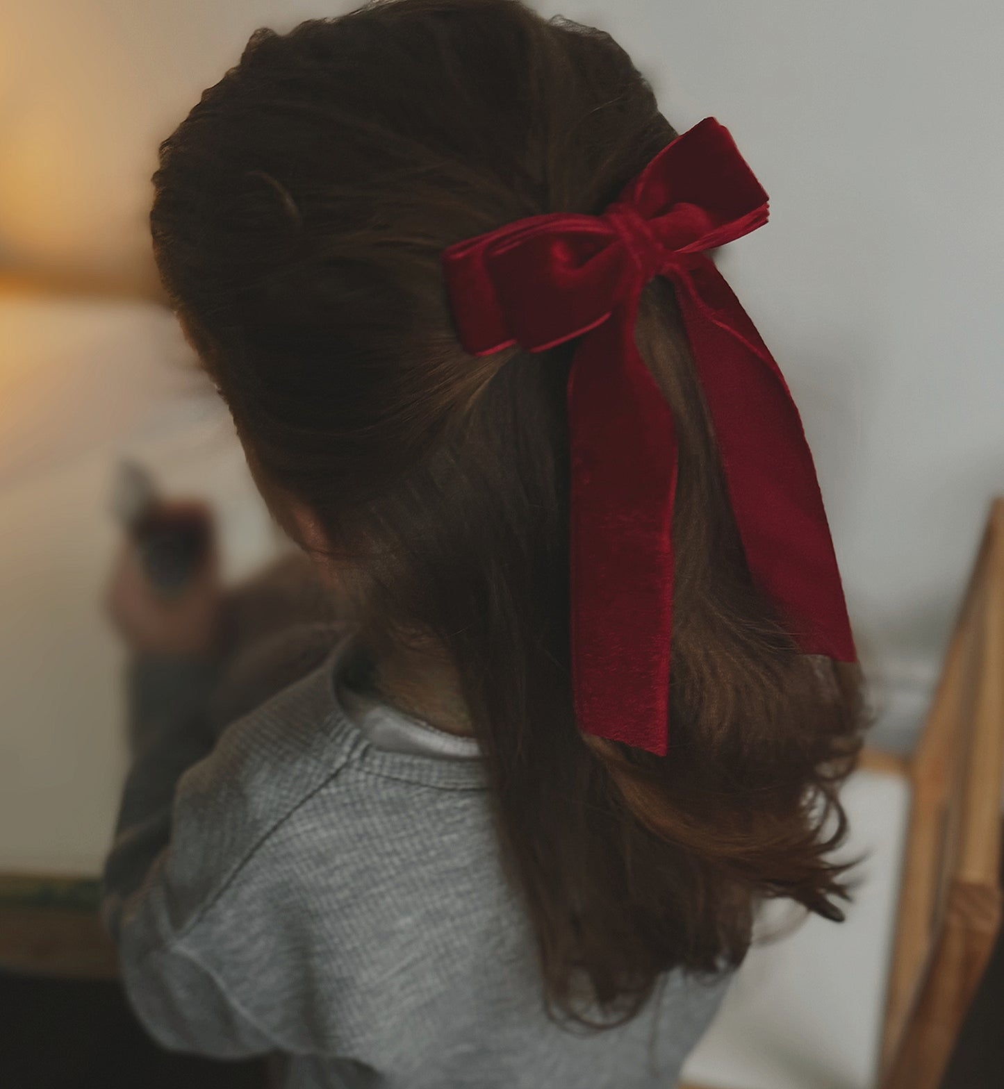 Velvet Ribbon Bow - Berry Red