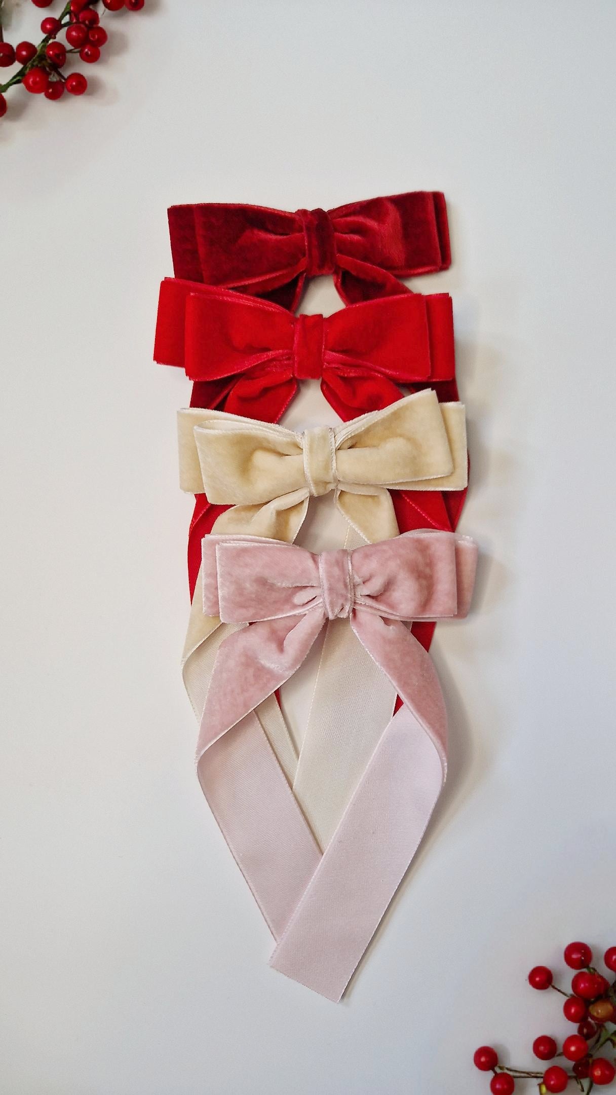 Velvet Ribbon Bow - Berry Red