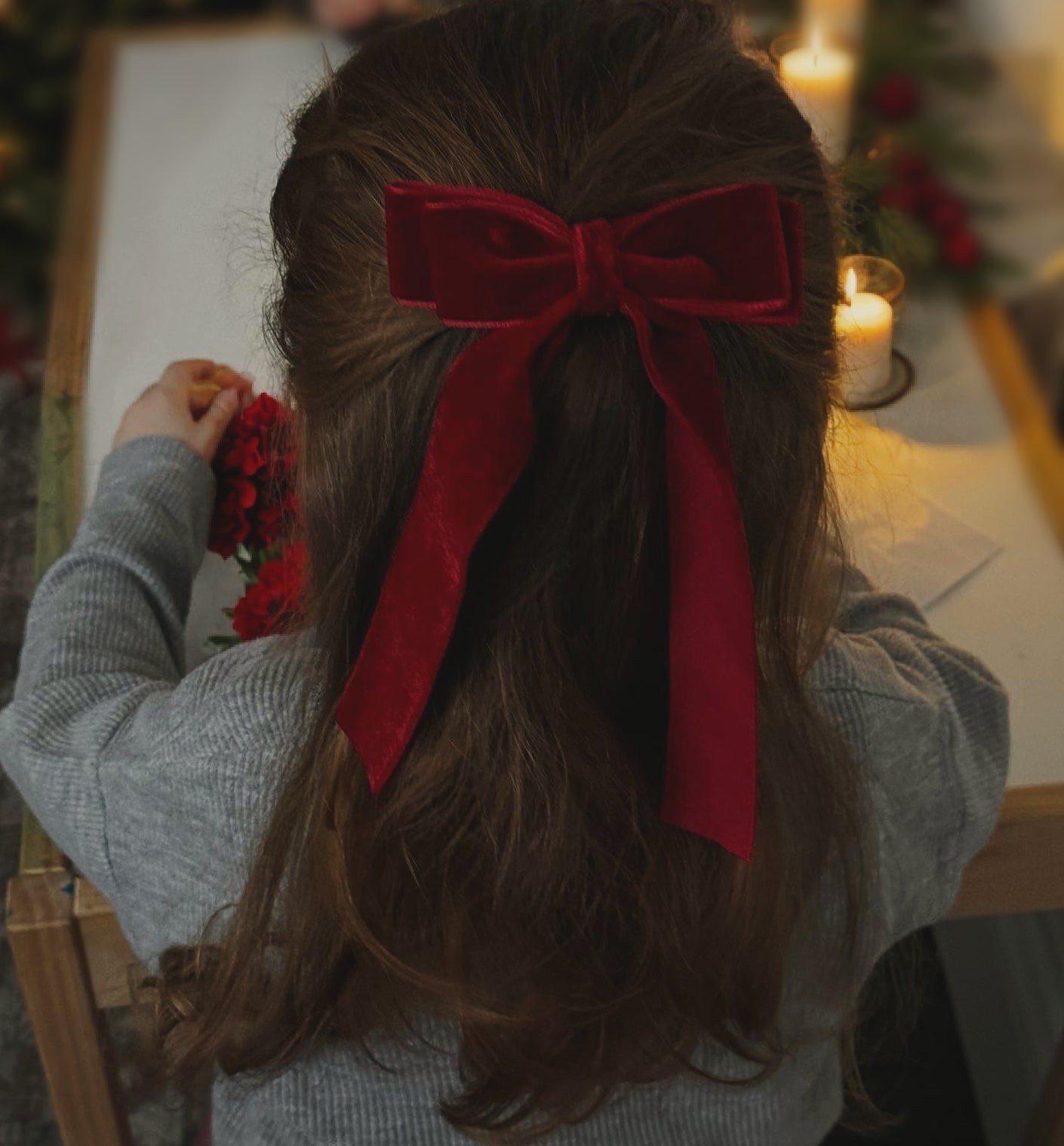 Velvet Ribbon Bow - Berry Red