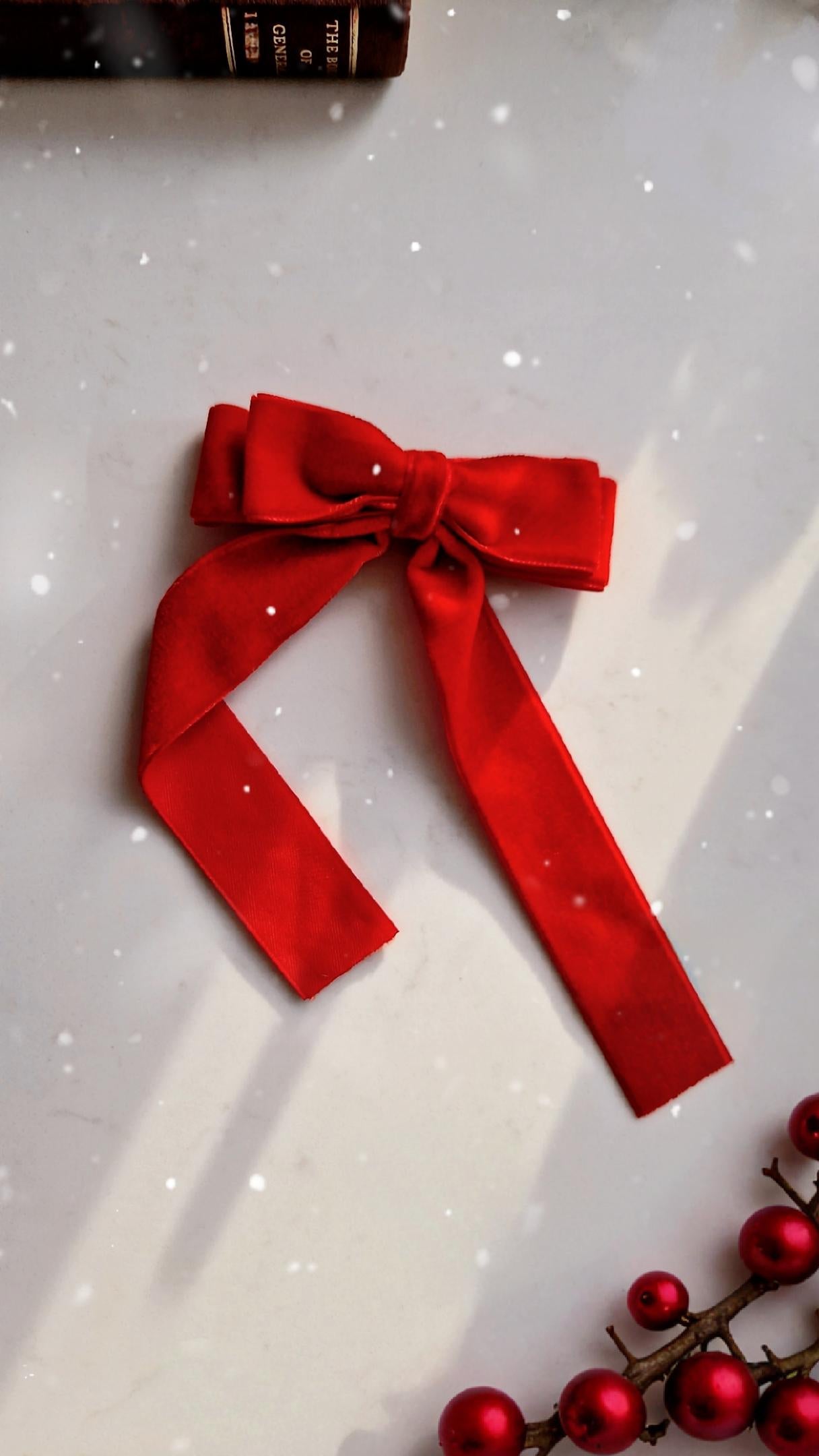 Velvet Ribbon Bow - Berry Red