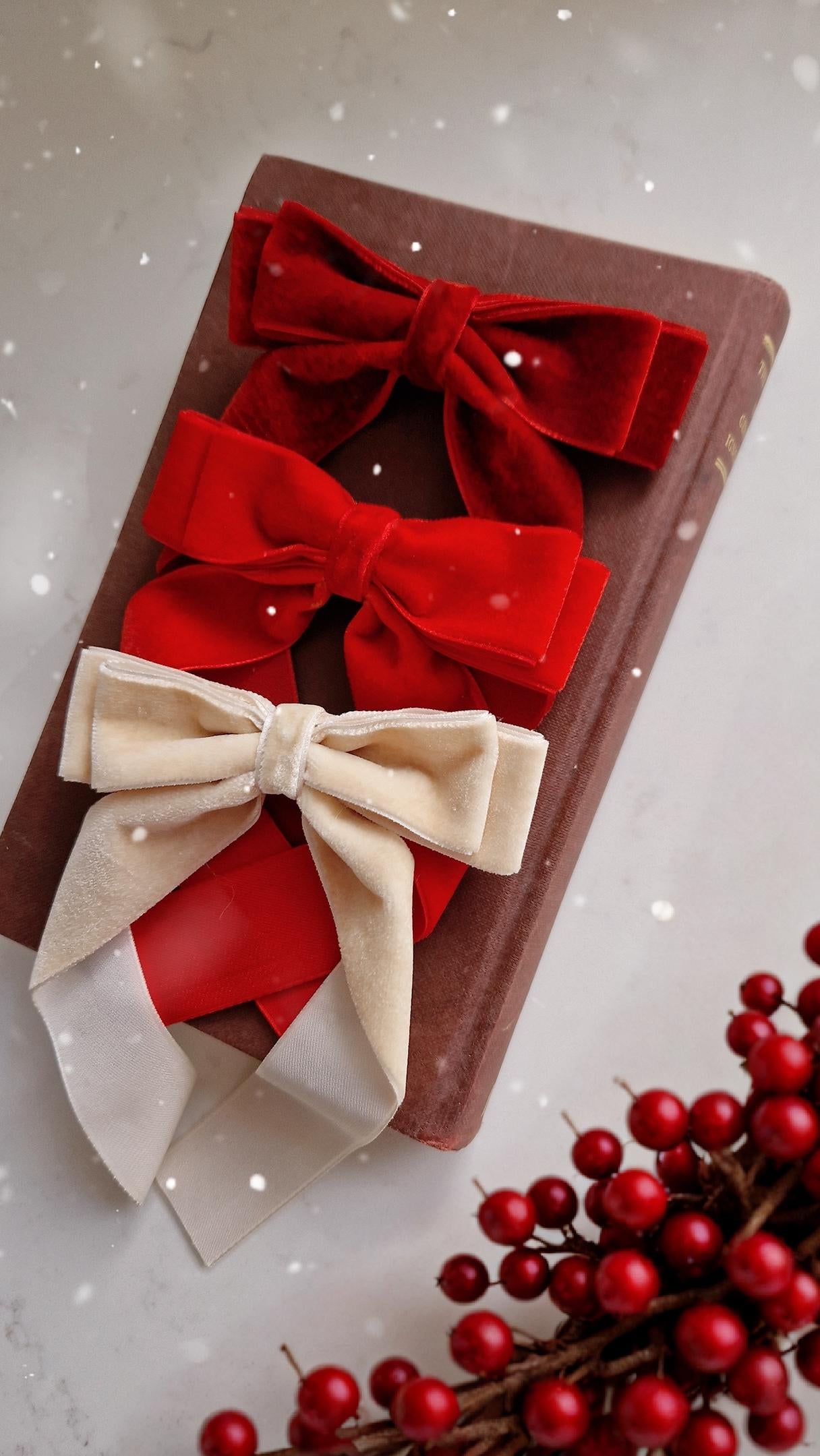 Velvet Ribbon Bow - Berry Red