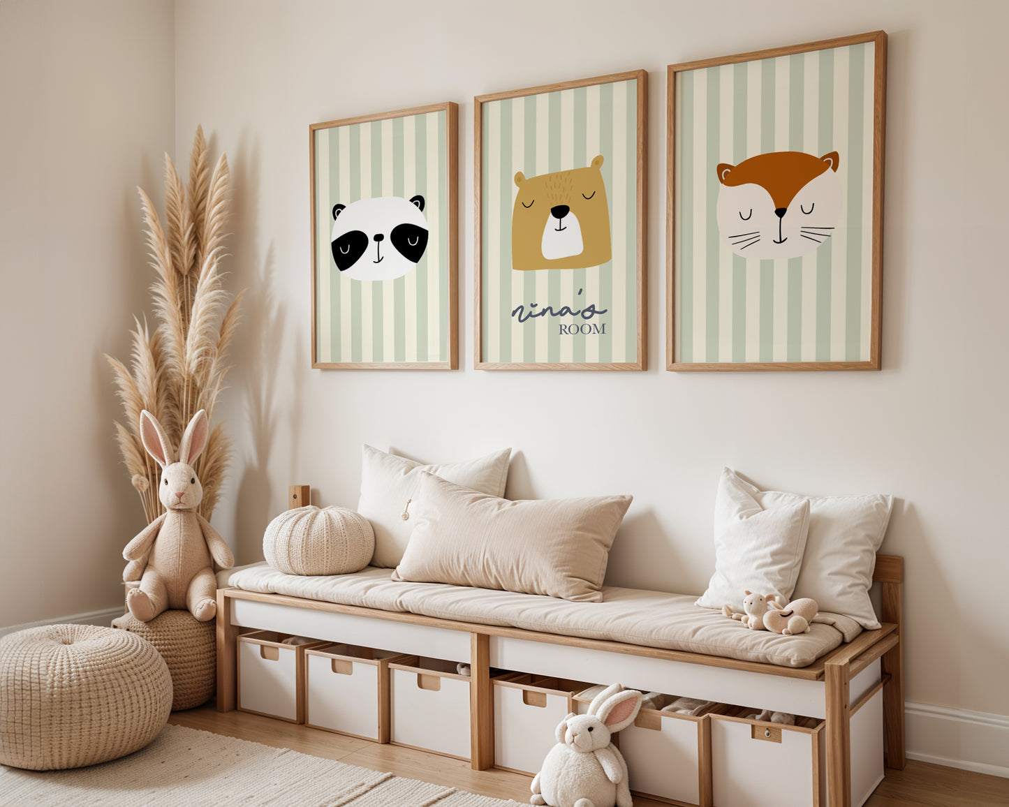 Striped Animal Personalised Name Print - Set of 3