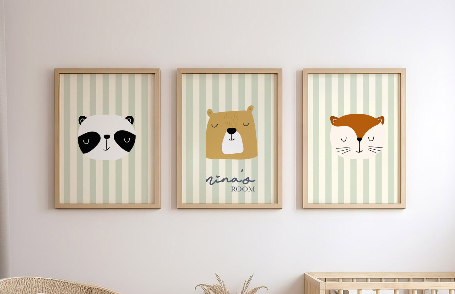 Striped Animal Personalised Name Print - Set of 3