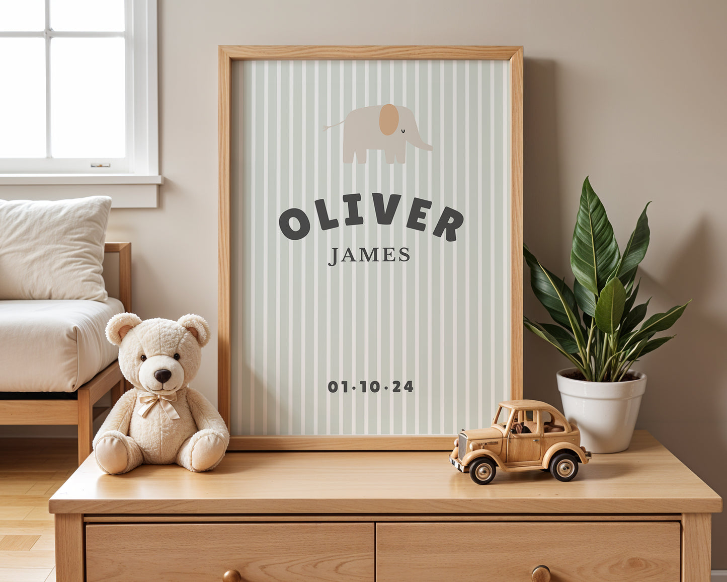 Striped Elephant Personalised Name Print