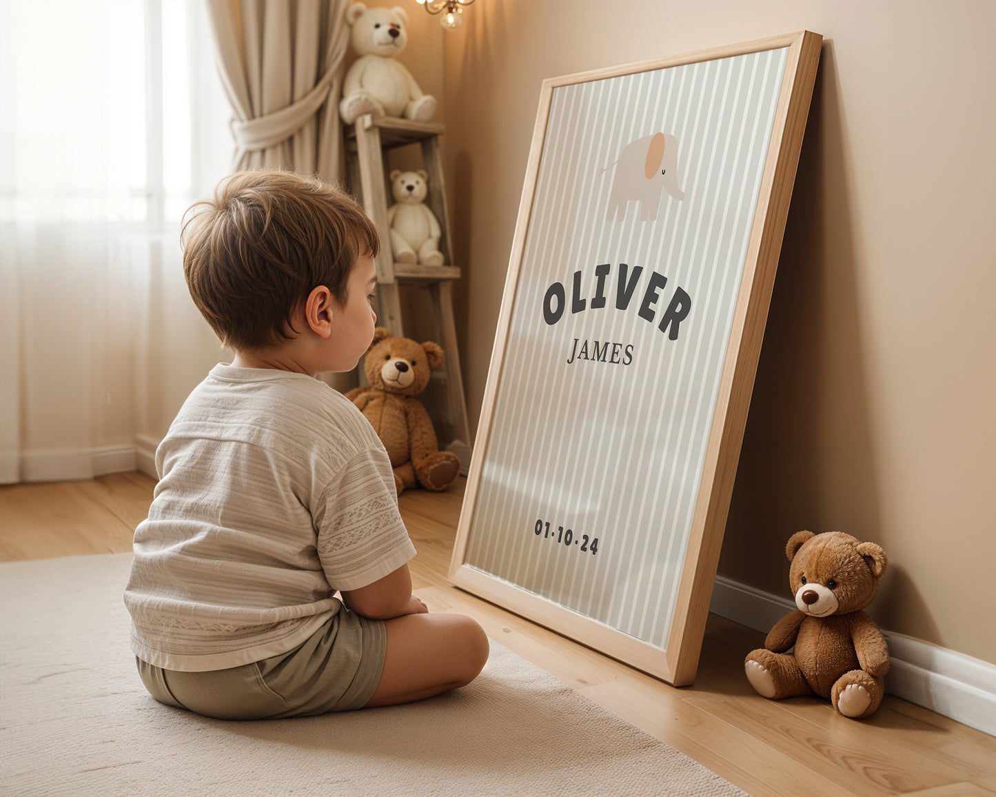 Striped Elephant Personalised Name Print