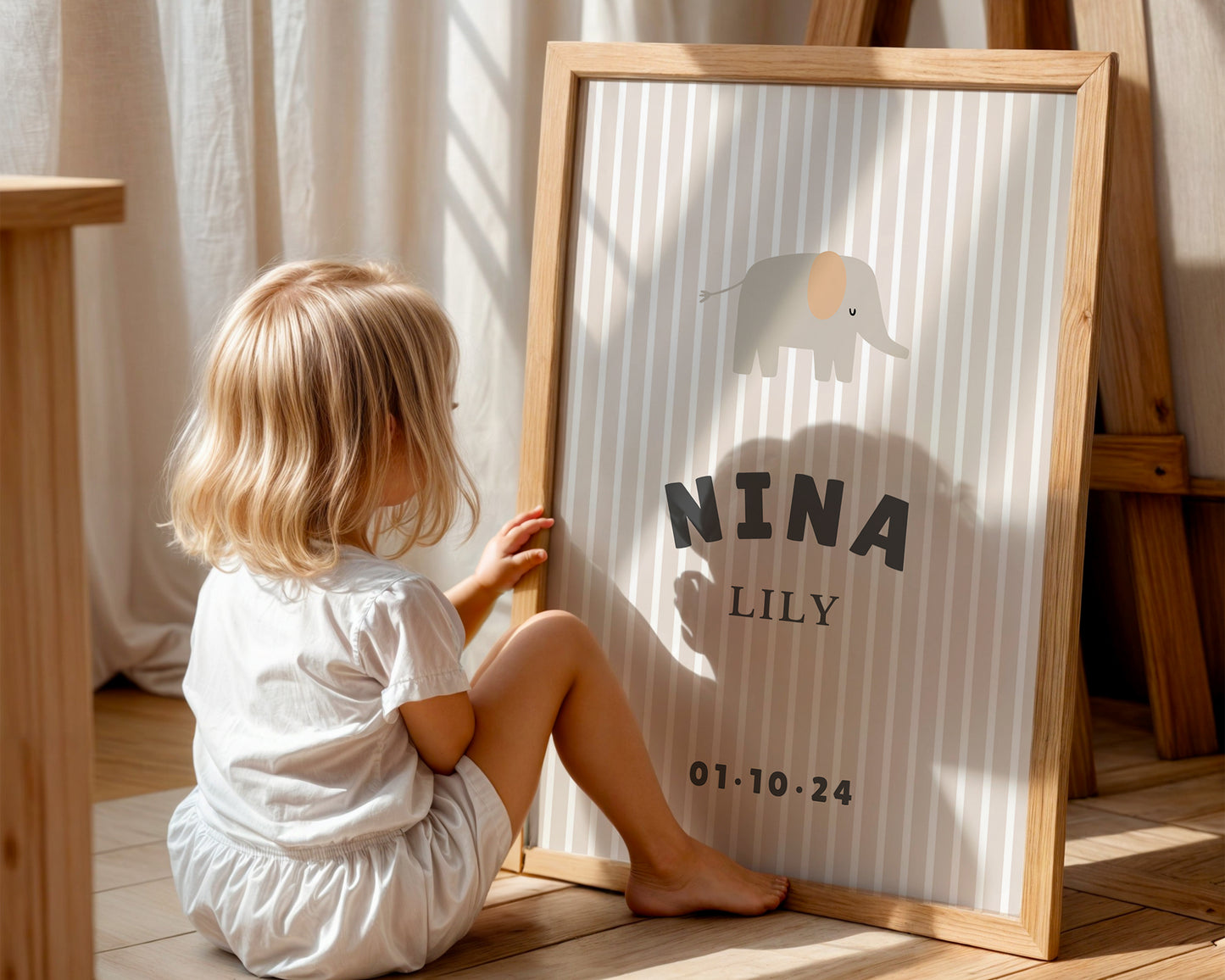 Striped Elephant Personalised Name Print