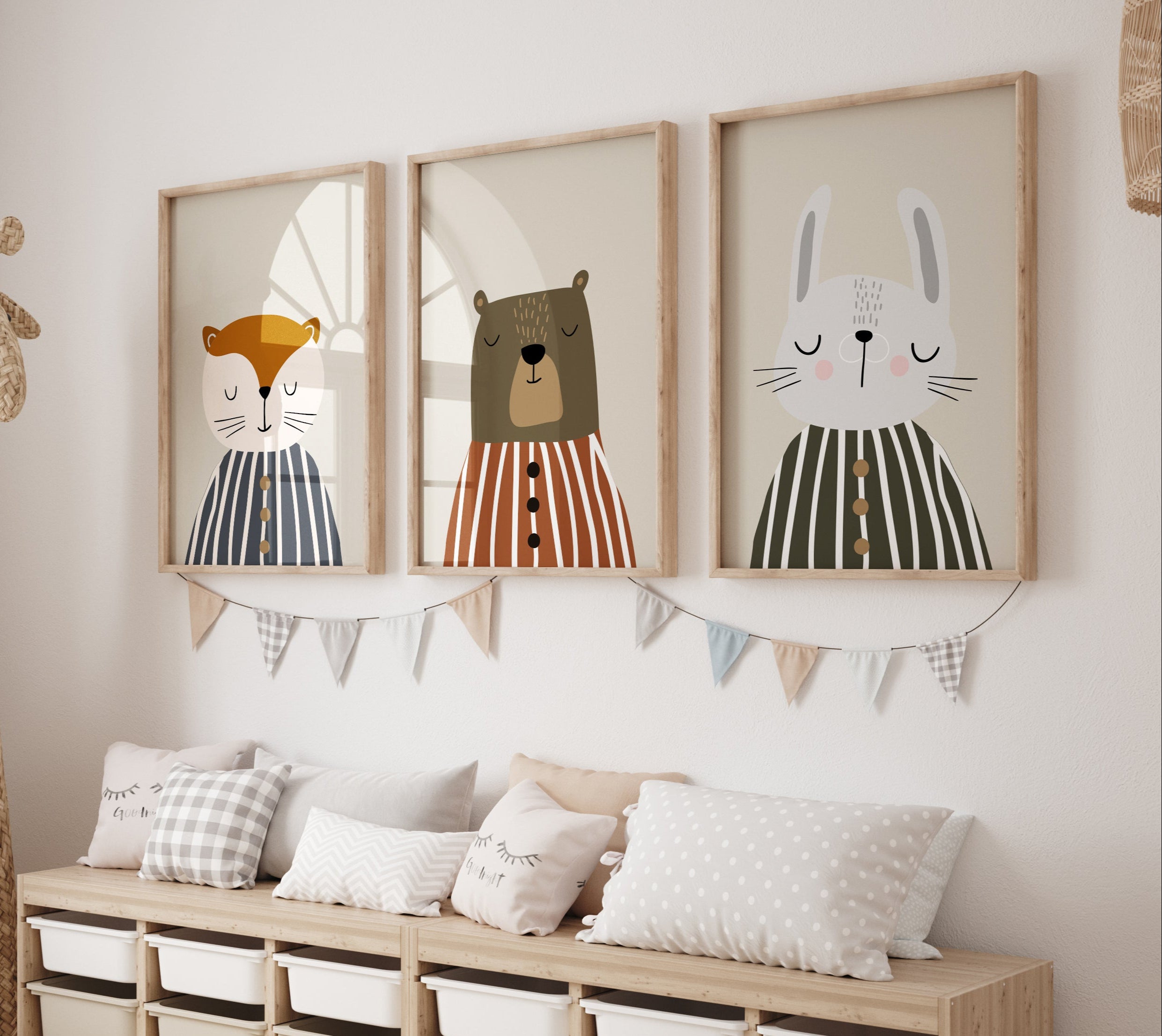 striped woodland animals collage