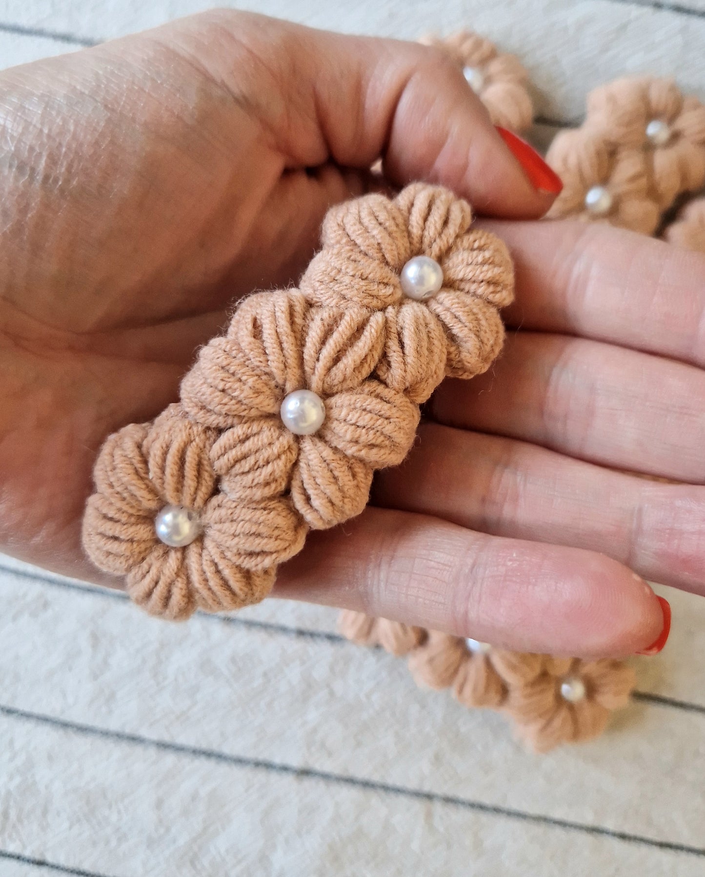 Peach Pearl Crochet Hair Clip
