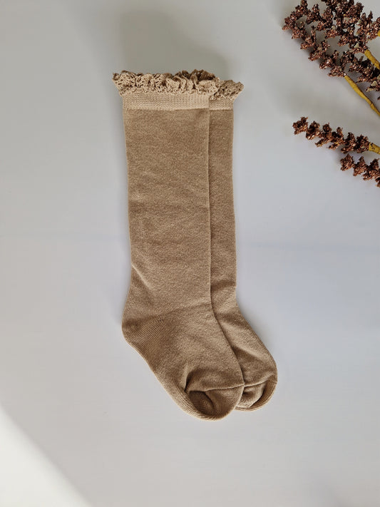 Anna Knee High Socks - Khaki