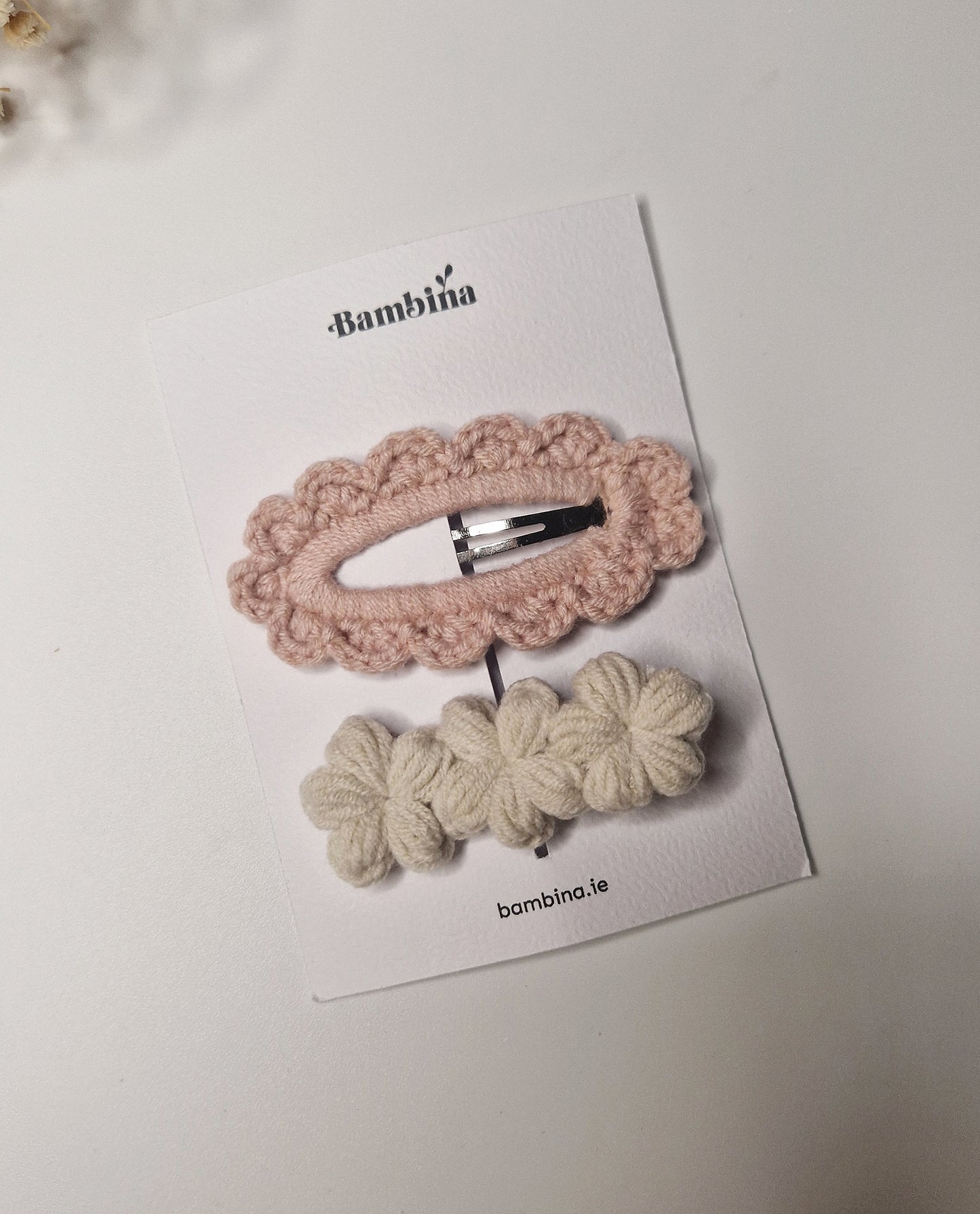 Crochet Hair Clip set - Soft Pink/Ecru