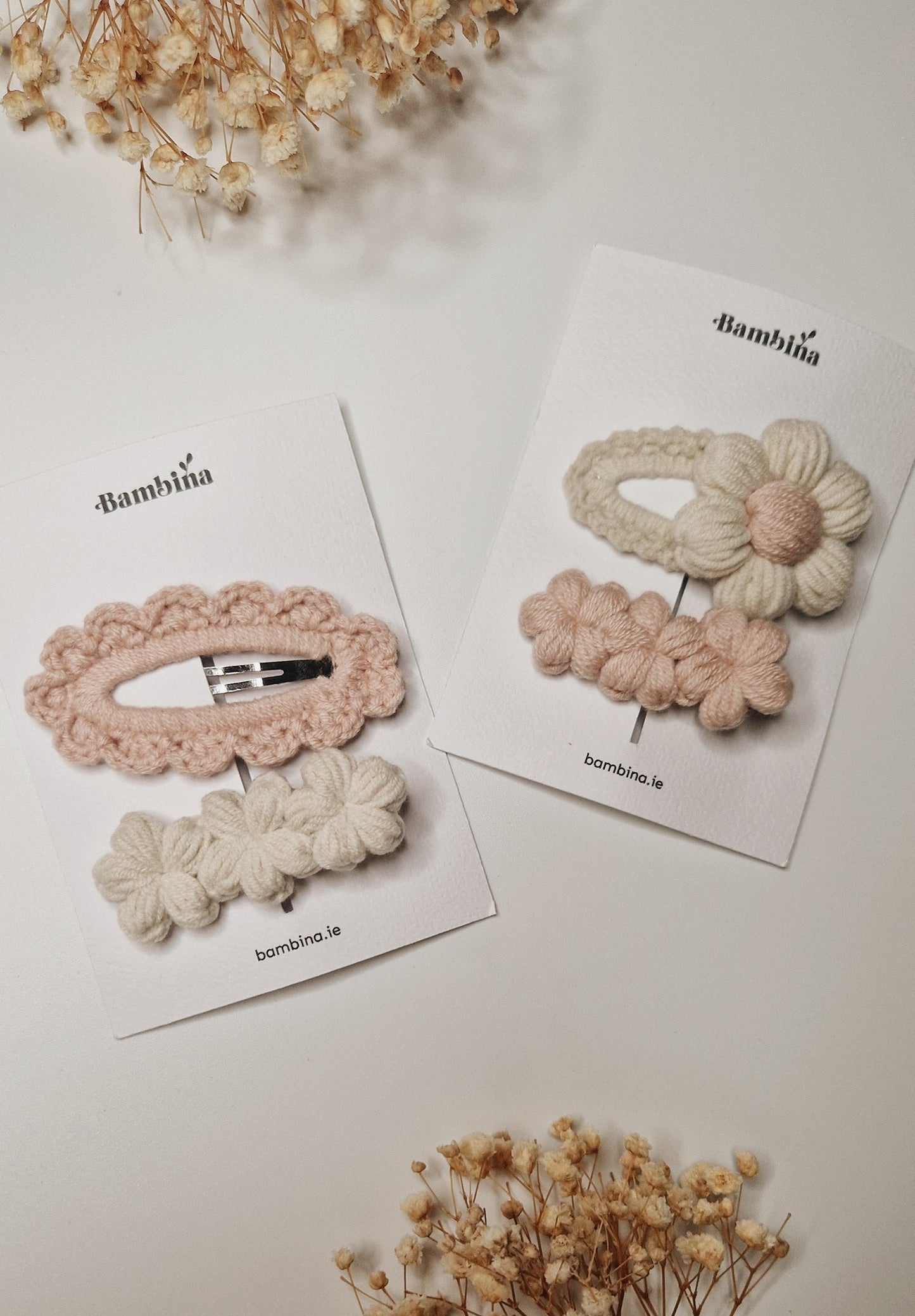 Daisy Crochet Hair Clip set - Soft Pink/Ecru