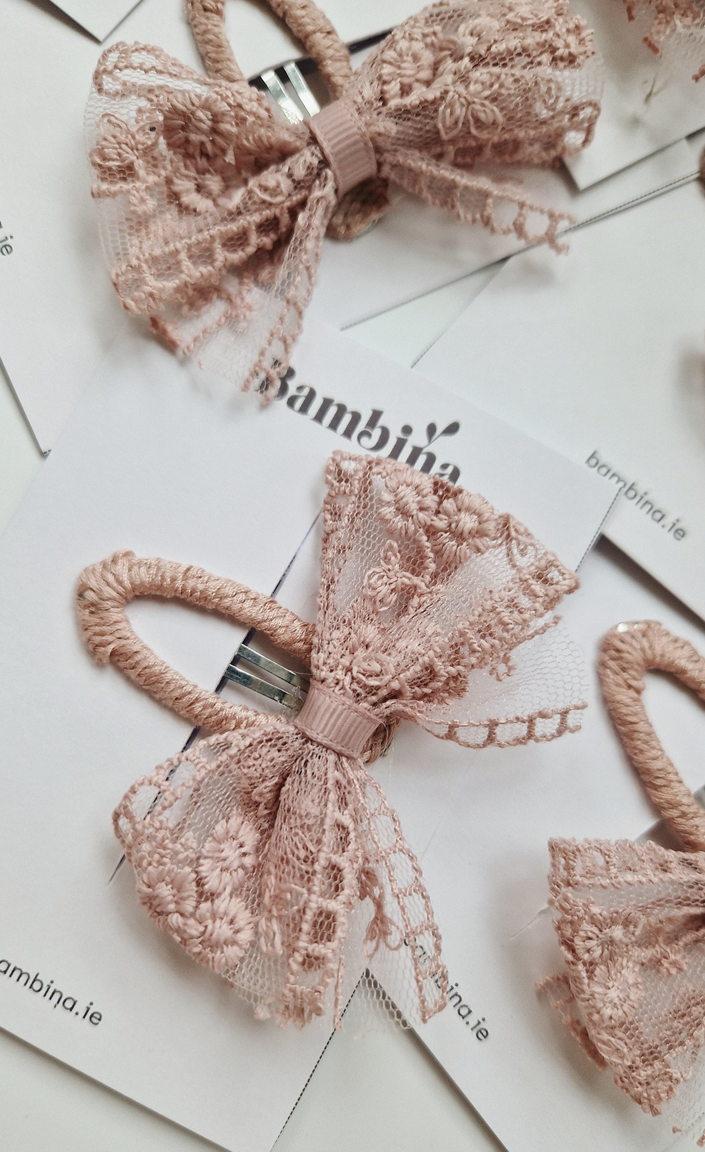 Lace Bow Clip - Dusty Rose