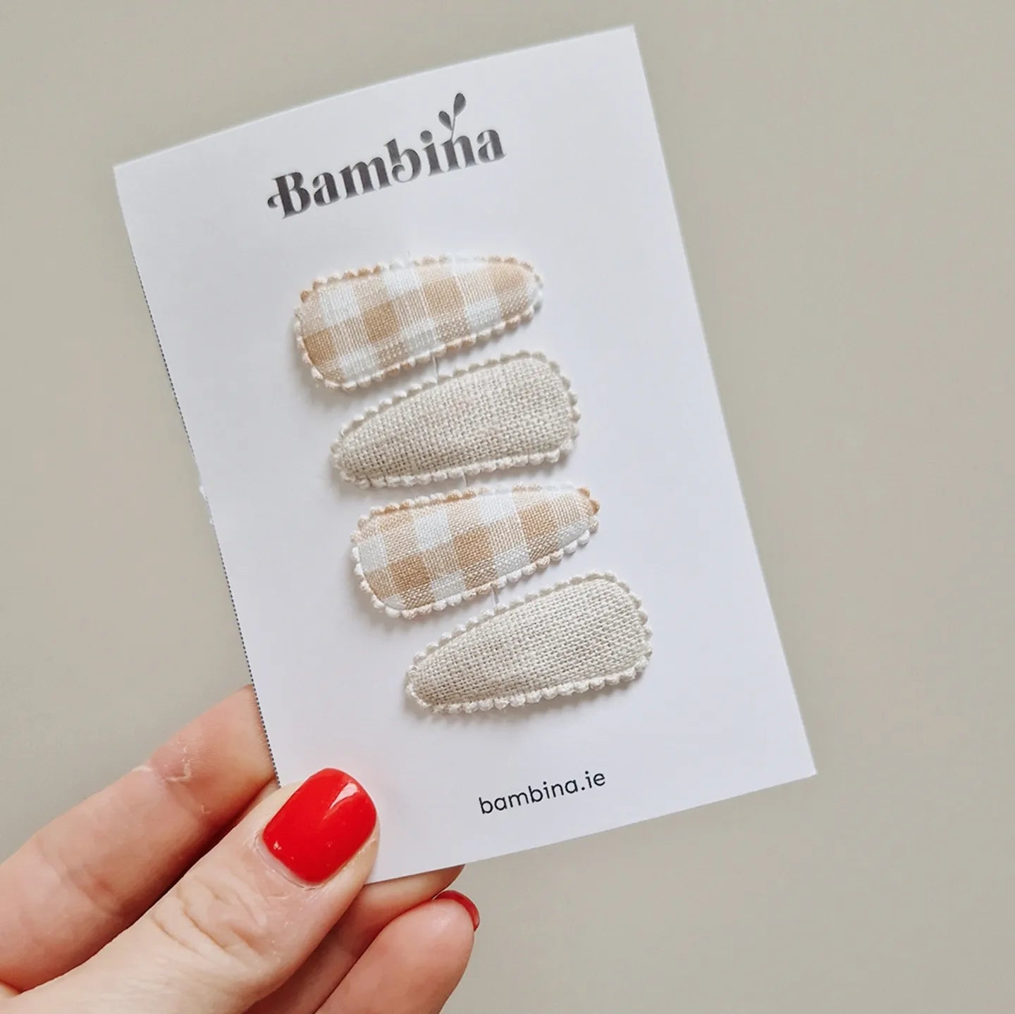 Mini Rosie Hair Clip - 4 pack - Beige Gingham