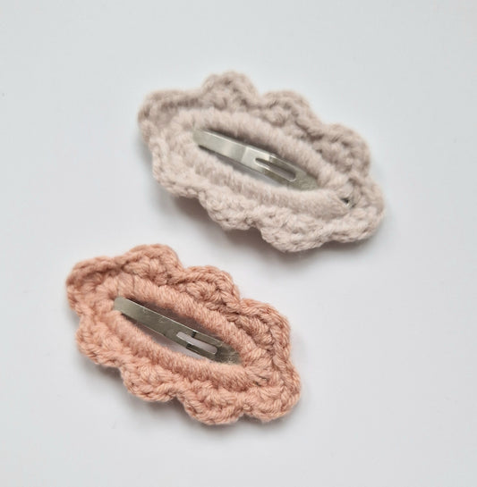 Mini Crochet Hair Clip - 2 Pack Beige/Apricot