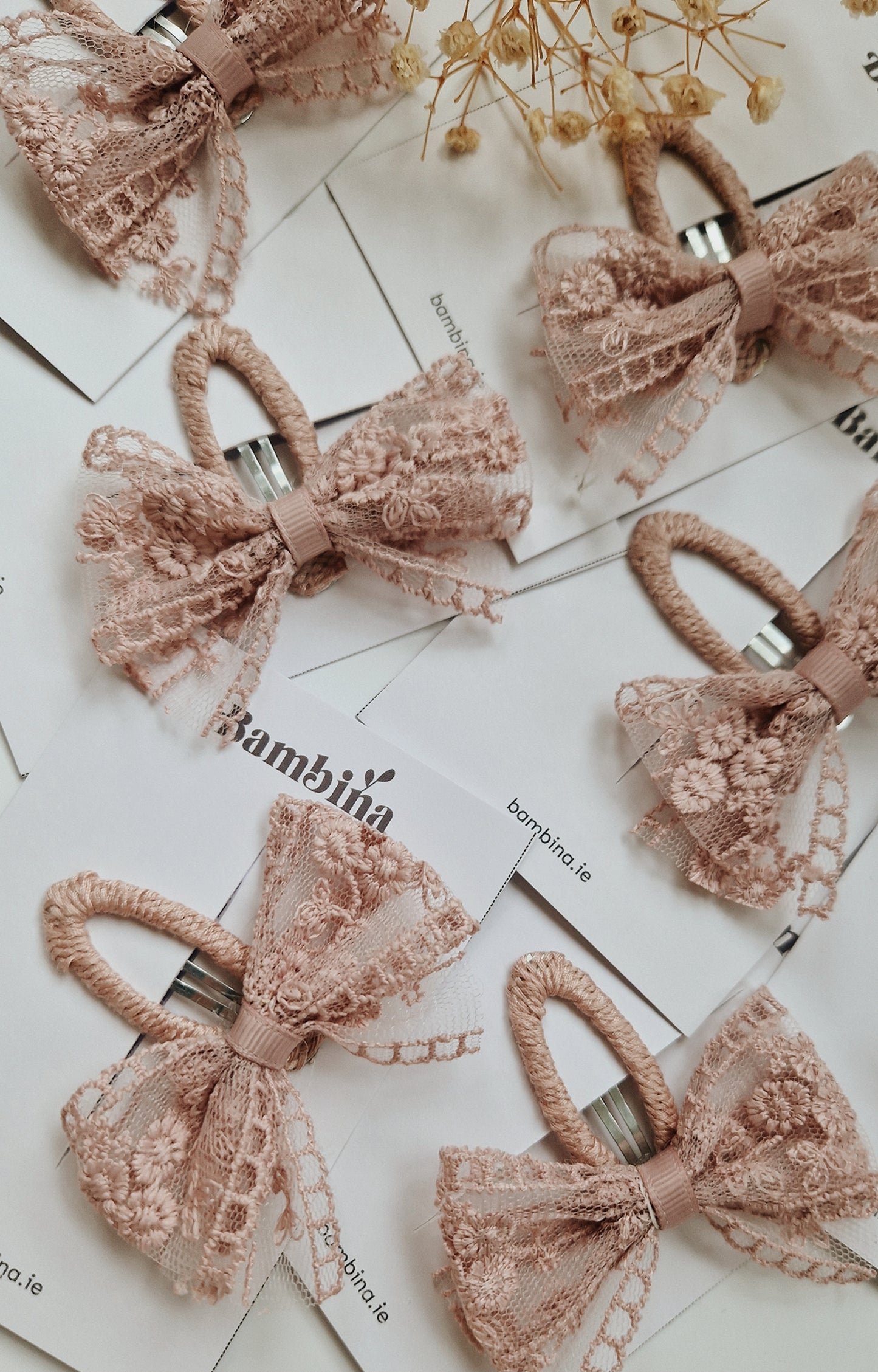 Lace Bow Clip - Dusty Rose