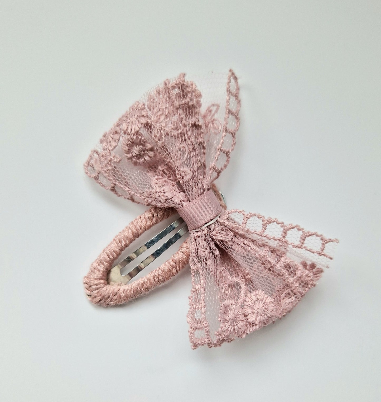 Lace Bow Clip - Dusty Rose