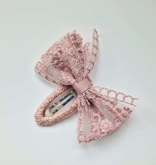 Lace Bow Clip - Dusty Rose